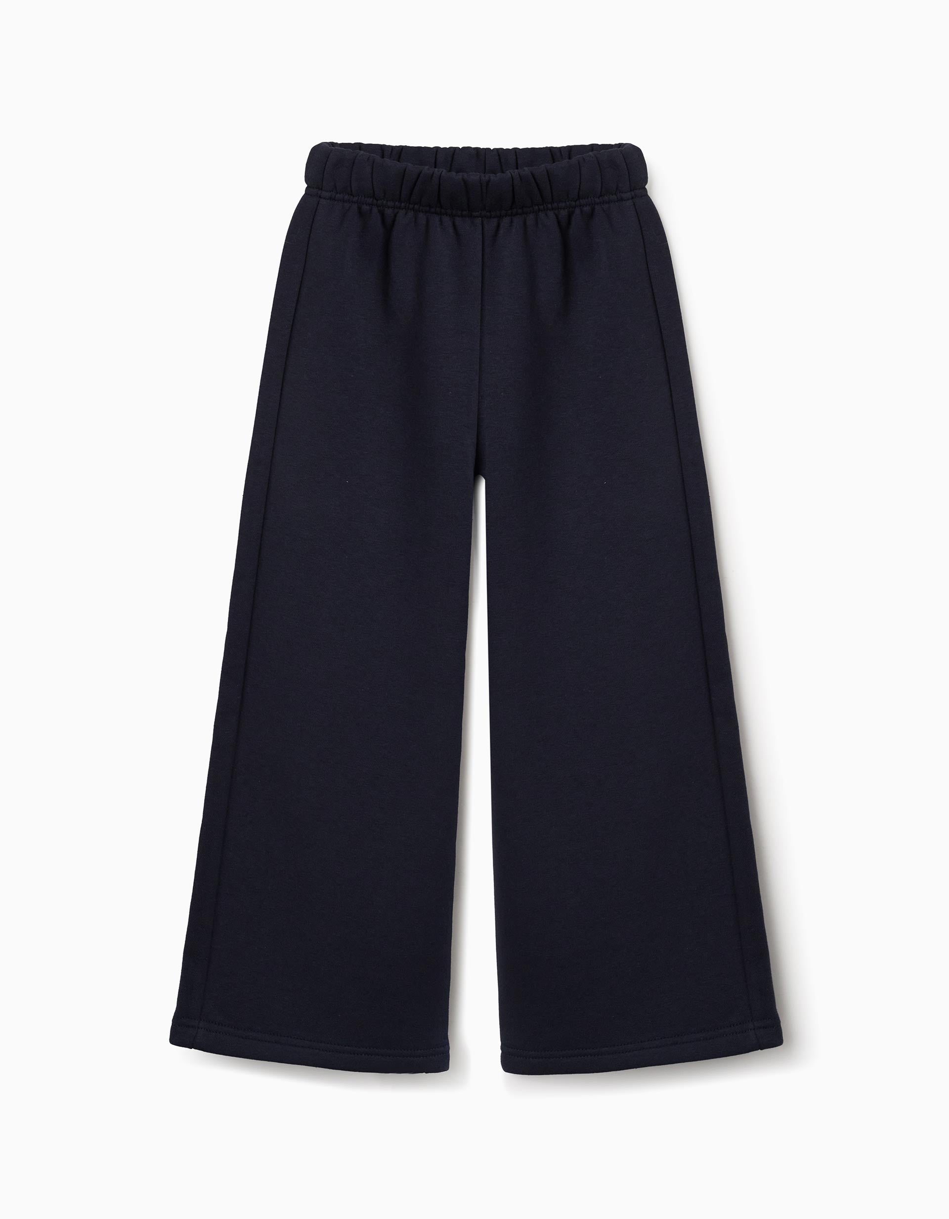 Calças wide leg de felpa com forro cardado para menina, azul-marinho