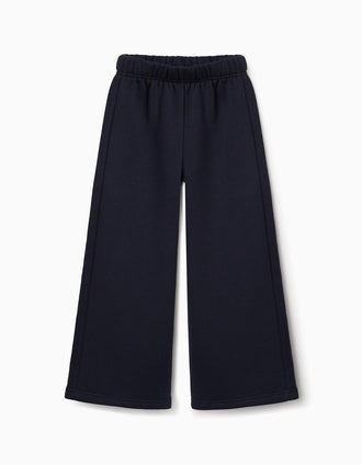 Calças wide leg de felpa com forro cardado para menina, azul-marinho
