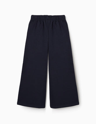 Calças wide leg de felpa com forro cardado para menina, azul-marinho