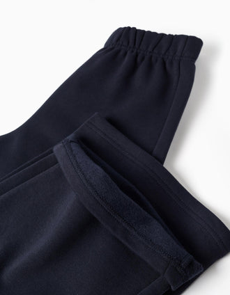 Calças wide leg de felpa com forro cardado para menina, azul-marinho