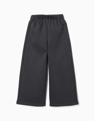 Wide leg fleece trousers with brushed lining for girls, dark grey