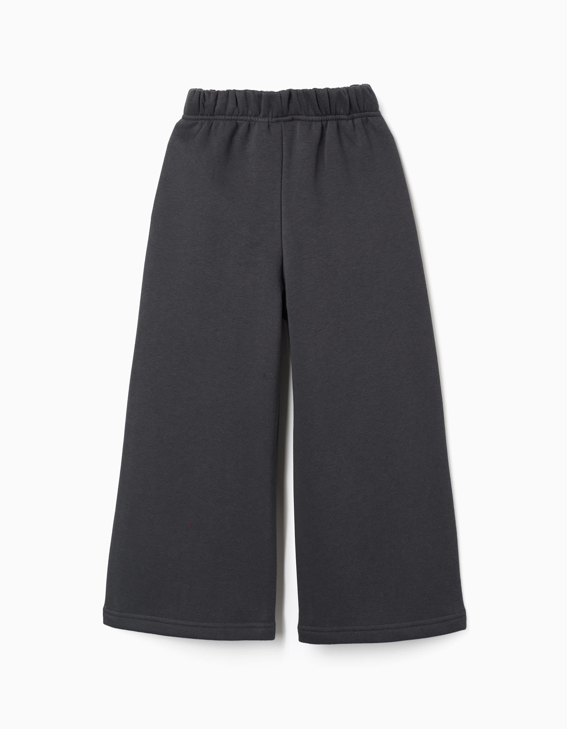 Wide leg fleece trousers with brushed lining for girls, dark grey