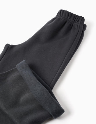 Wide leg fleece trousers with brushed lining for girls, dark grey