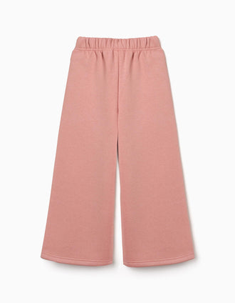 Calças wide leg de felpa com forro cardado para menina, rosa-claro