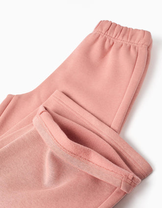 Calças wide leg de felpa com forro cardado para menina, rosa-claro