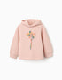 Sweat en coton peigné à capuche et imprimé floral pour fille, rose clair