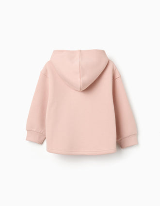Sweat cardada com capuz e estampado floral para menina, rosa-claro