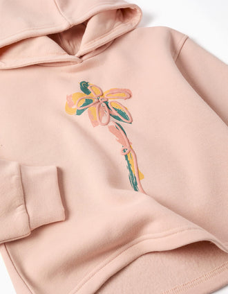 Sweat cardada com capuz e estampado floral para menina, rosa-claro