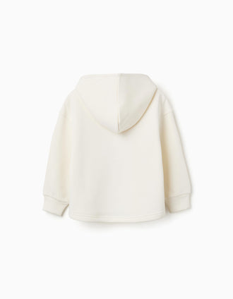 Sweat cardada com capuz e estampado floral para menina, branco
