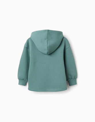 Sweat cardada com capuz e estampado floral para menina, azul-esverdeado