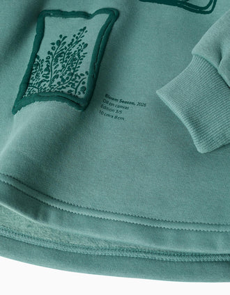 Sweat cardada com capuz e estampado floral para menina, azul-esverdeado