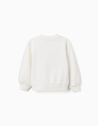 Sweatshirt with flower embossed print for girls, white/pink