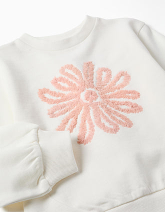 Sweatshirt with flower embossed print for girls, white/pink