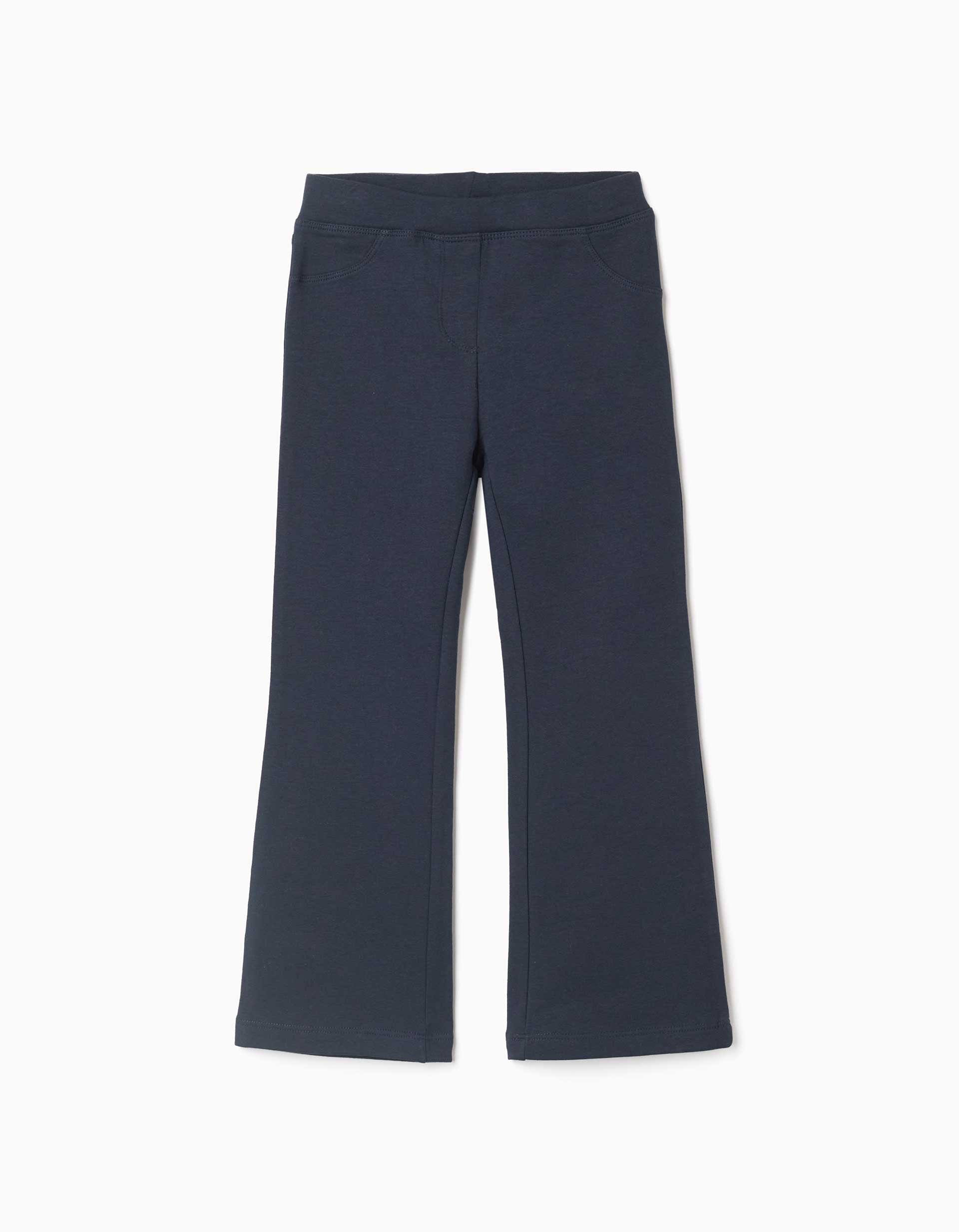 Jeggings à boca de sino cardados para menina, azul-marinho