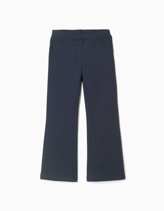 Jeggings à boca de sino cardados para menina, azul-marinho