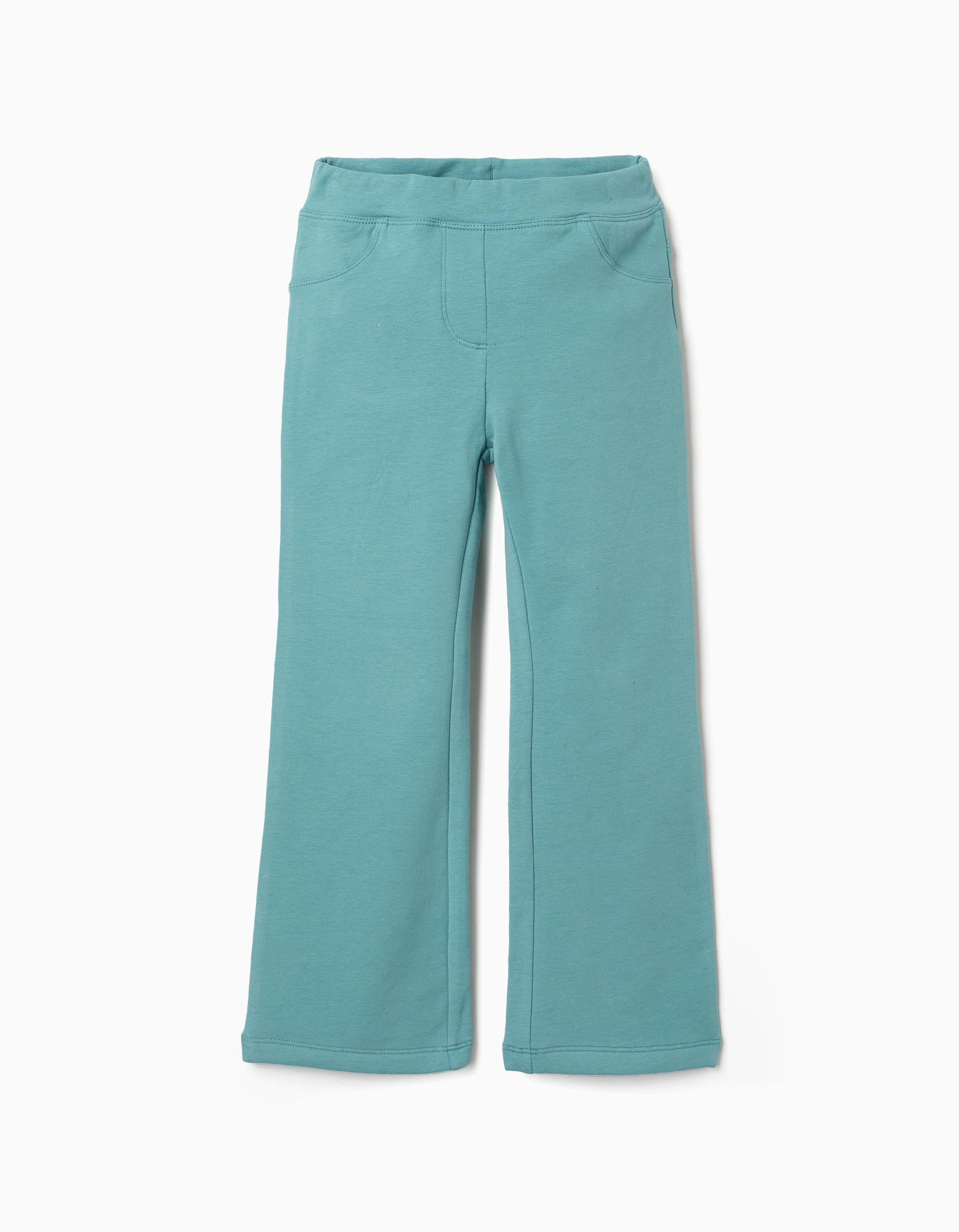 Jeggings à boca de sino cardados para menina, azul-esverdeado