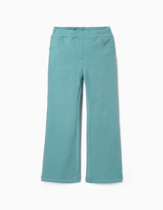 Jeggings à boca de sino cardados para menina, azul-esverdeado