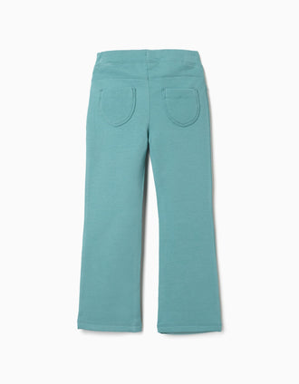 Jeggings à boca de sino cardados para menina, azul-esverdeado