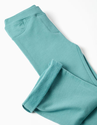 Jeggings à boca de sino cardados para menina, azul-esverdeado