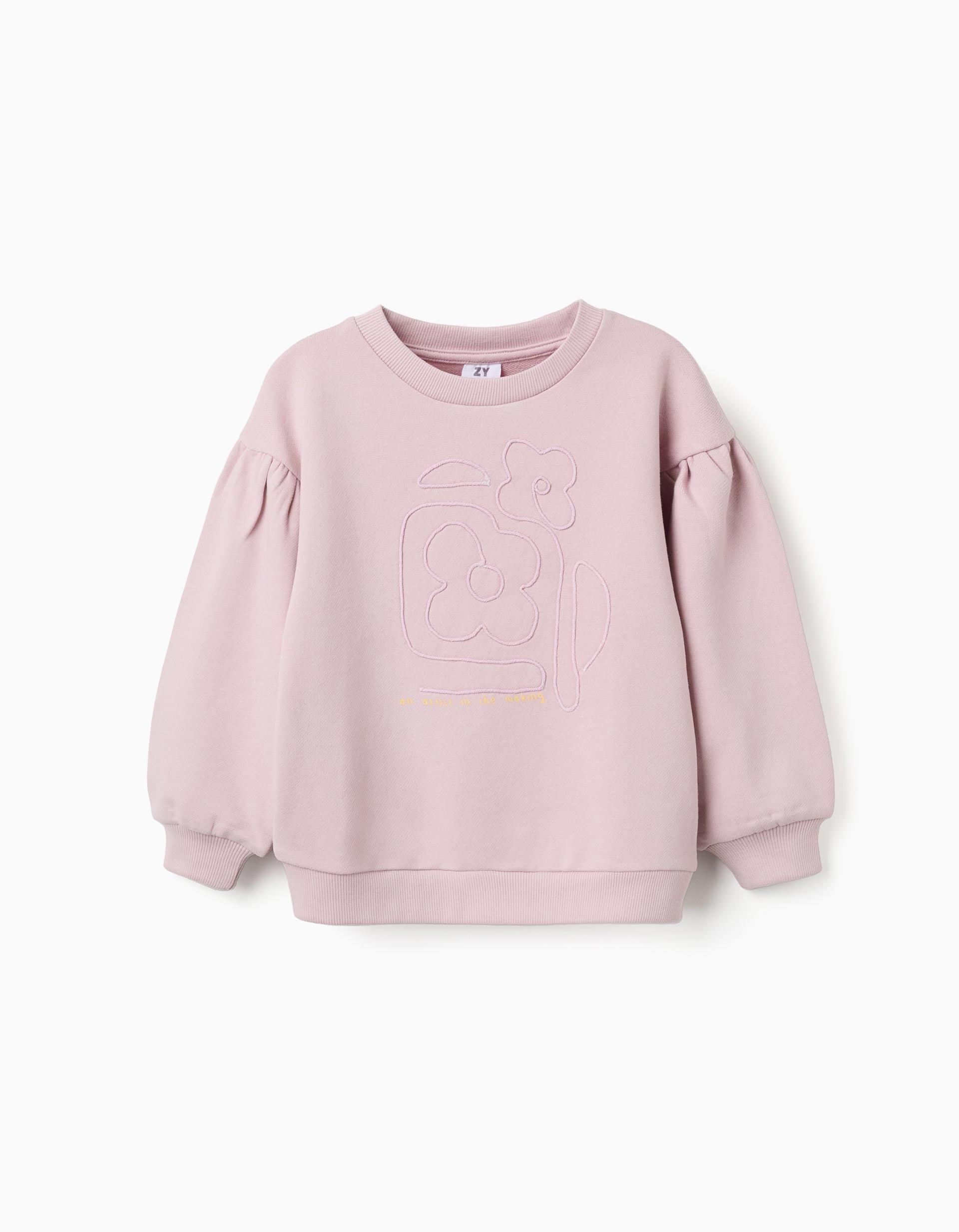 Cotton sweatshirt with embroidered flowers for girls, light purple