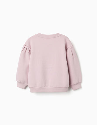 Cotton sweatshirt with embroidered flowers for girls, light purple
