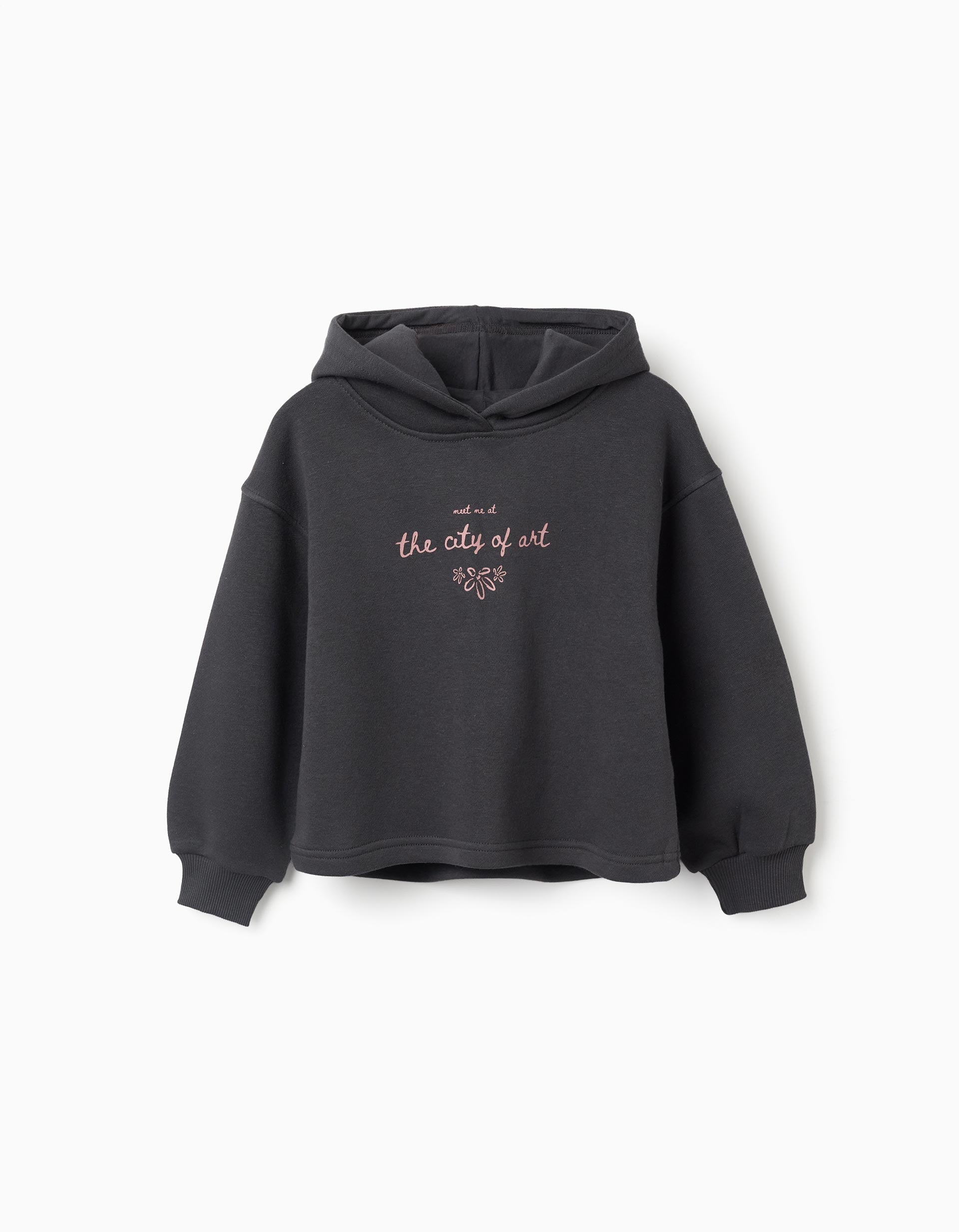 Sweat cardada com capuz e estampado City of Art para menina, cinza