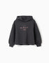 Sweat cardada com capuz e estampado City of Art para menina, cinza