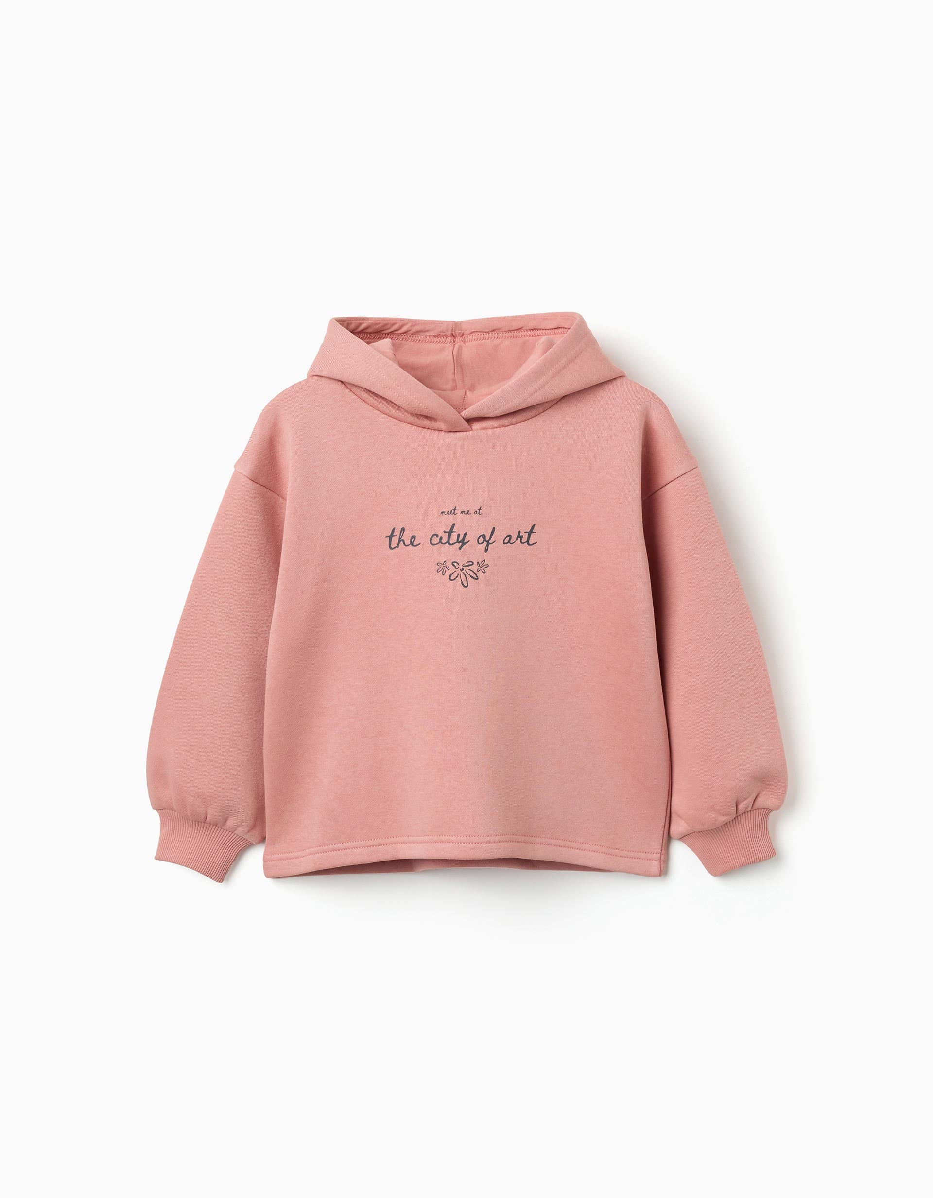 Sweat cardada com capuz e estampado City of Art para menina, rosa