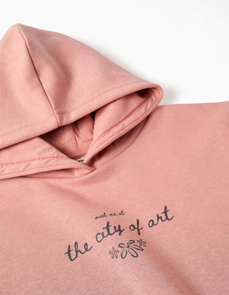Sweat cardada com capuz e estampado City of Art para menina, rosa