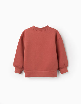 Sweat cardada com motivo de arte e natureza para menina, terracota