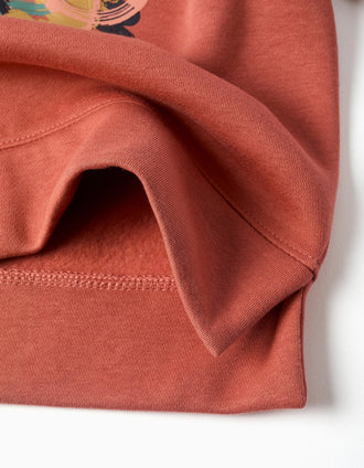 Sweat cardada com motivo de arte e natureza para menina, terracota