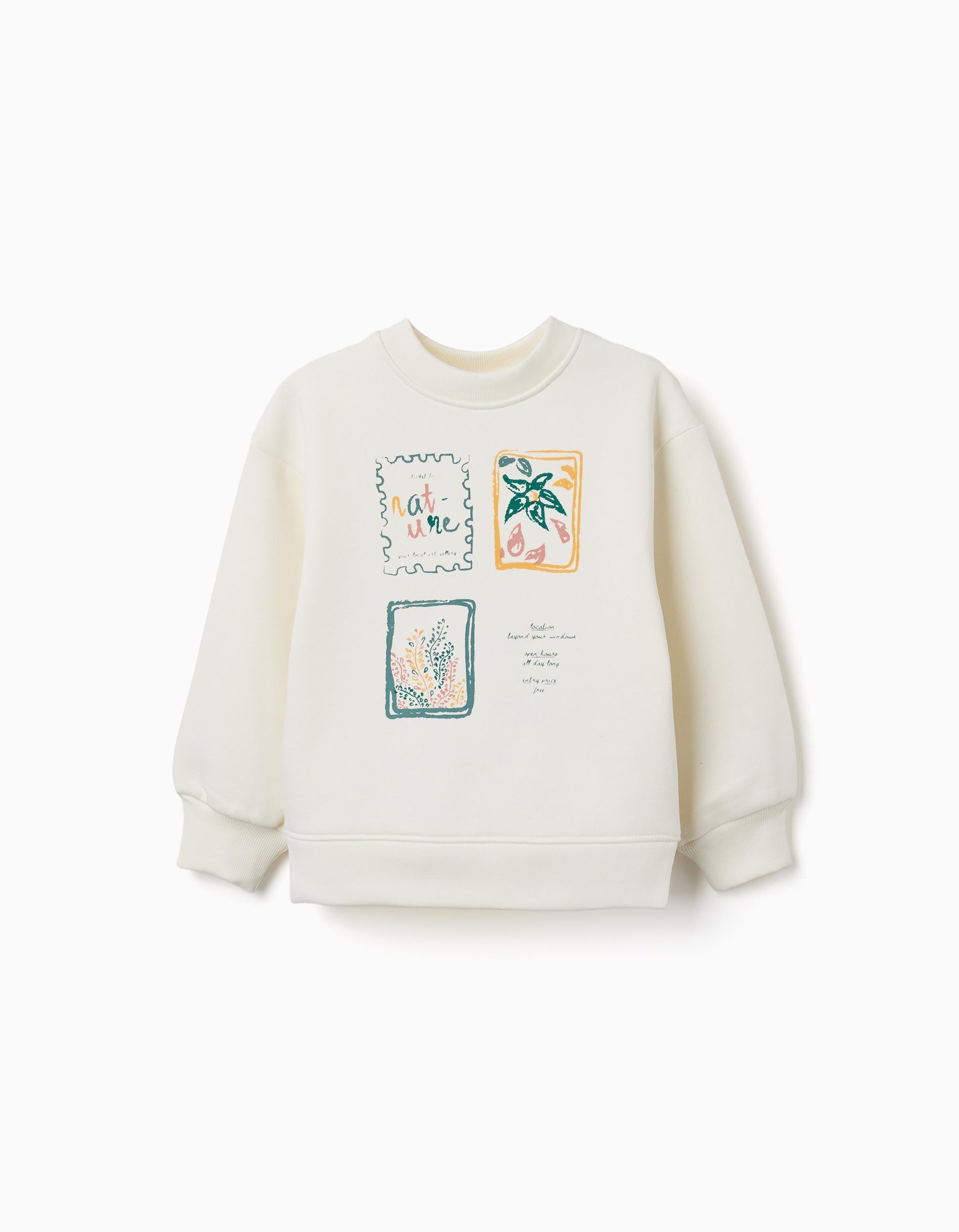 Sweat cardada com motivo de arte e natureza para menina, branco