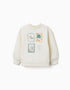 Brushed sweatshirt with art and nature motif for girls, white