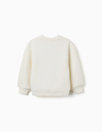 Sweat cardada com motivo de arte e natureza para menina, branco