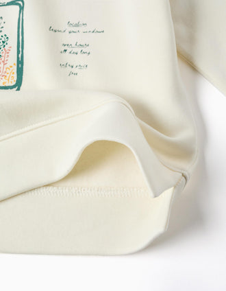 Sweat cardada com motivo de arte e natureza para menina, branco