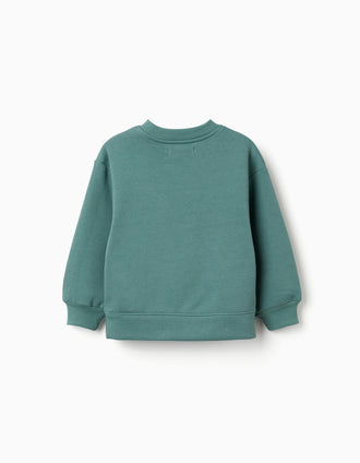 Sweat cardada com motivo de arte e natureza para menina, azul-esverdeado