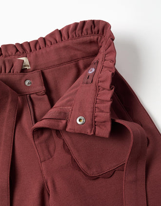 Pantalon à jambe large en point de Rome avec ceinture pour fille, marron