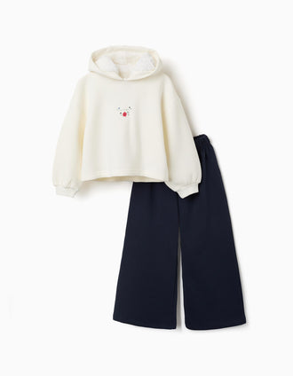 Conjunto perchado con estampado floral para niña, blanco/azul marino