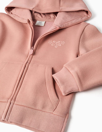 Brushed jogging set with flower print for girls, pink/dark grey
