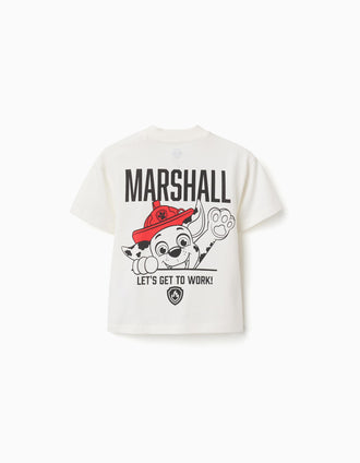 T-shirt en coton avec imprimés Marshall pour bébé et garçon, blanc