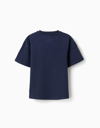 Cotton T-shirt with Super Mario print for boys, navy blue