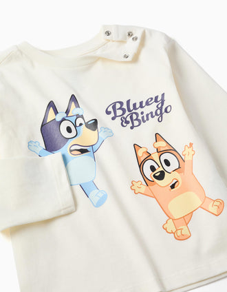 T-shirt en coton à manches longues Bluey pour bébé et enfant, blanc