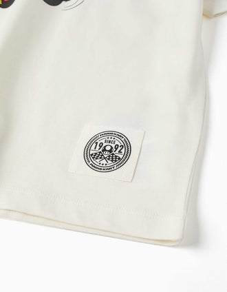 T-shirt de algodão com estampado Mario Kart para menino, branco