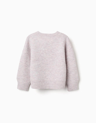 Knitted jumper with jacquard bows and dots for girls, light pink