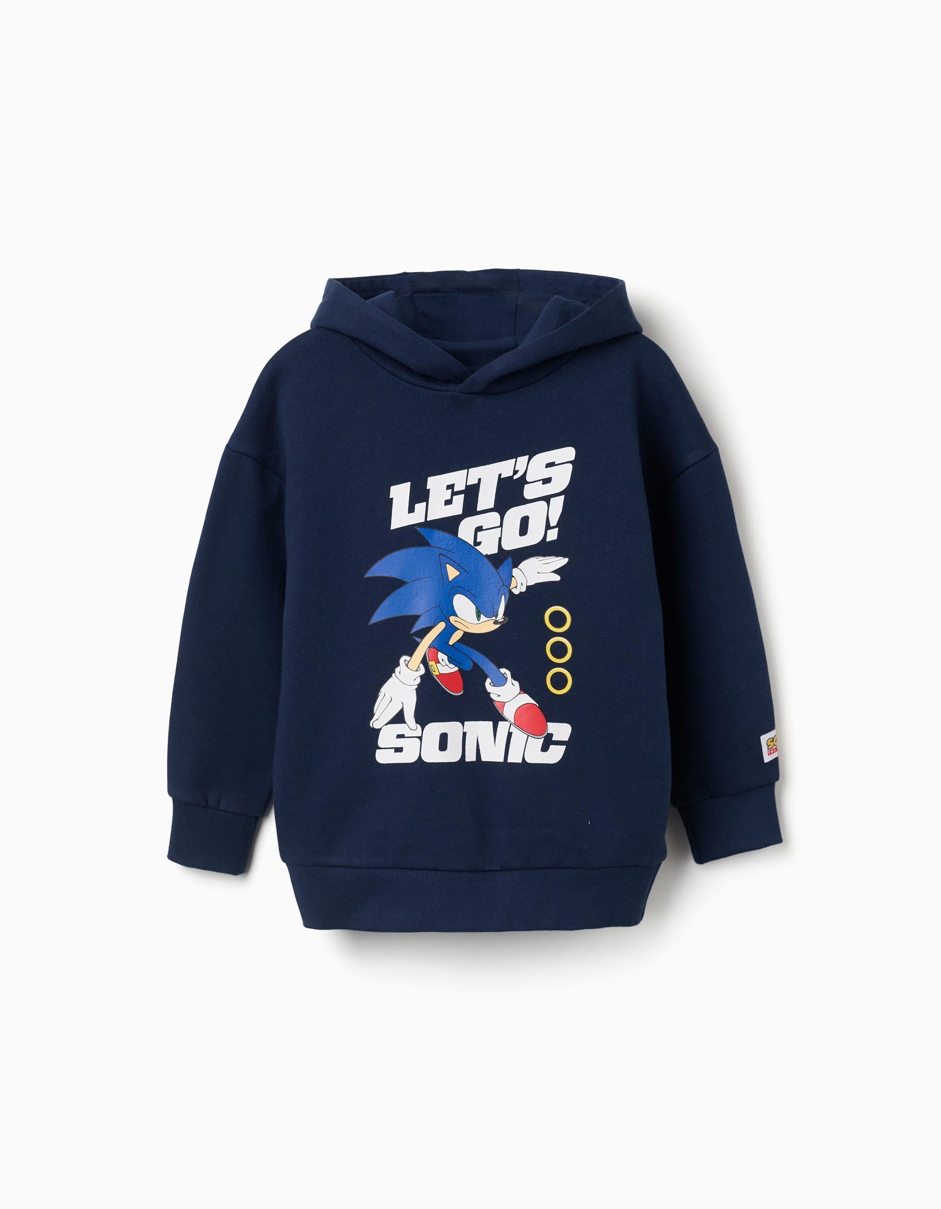 Sweat en coton peigné à capuche Sonic pour garçon, bleu marine