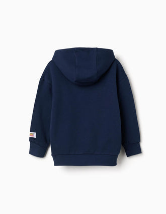Sweat en coton peigné à capuche Sonic pour garçon, bleu marine