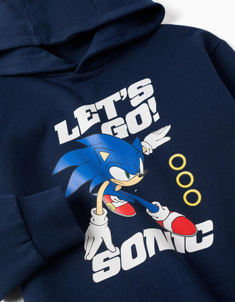 Sweat en coton peigné à capuche Sonic pour garçon, bleu marine