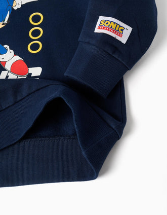 Sweat en coton peigné à capuche Sonic pour garçon, bleu marine