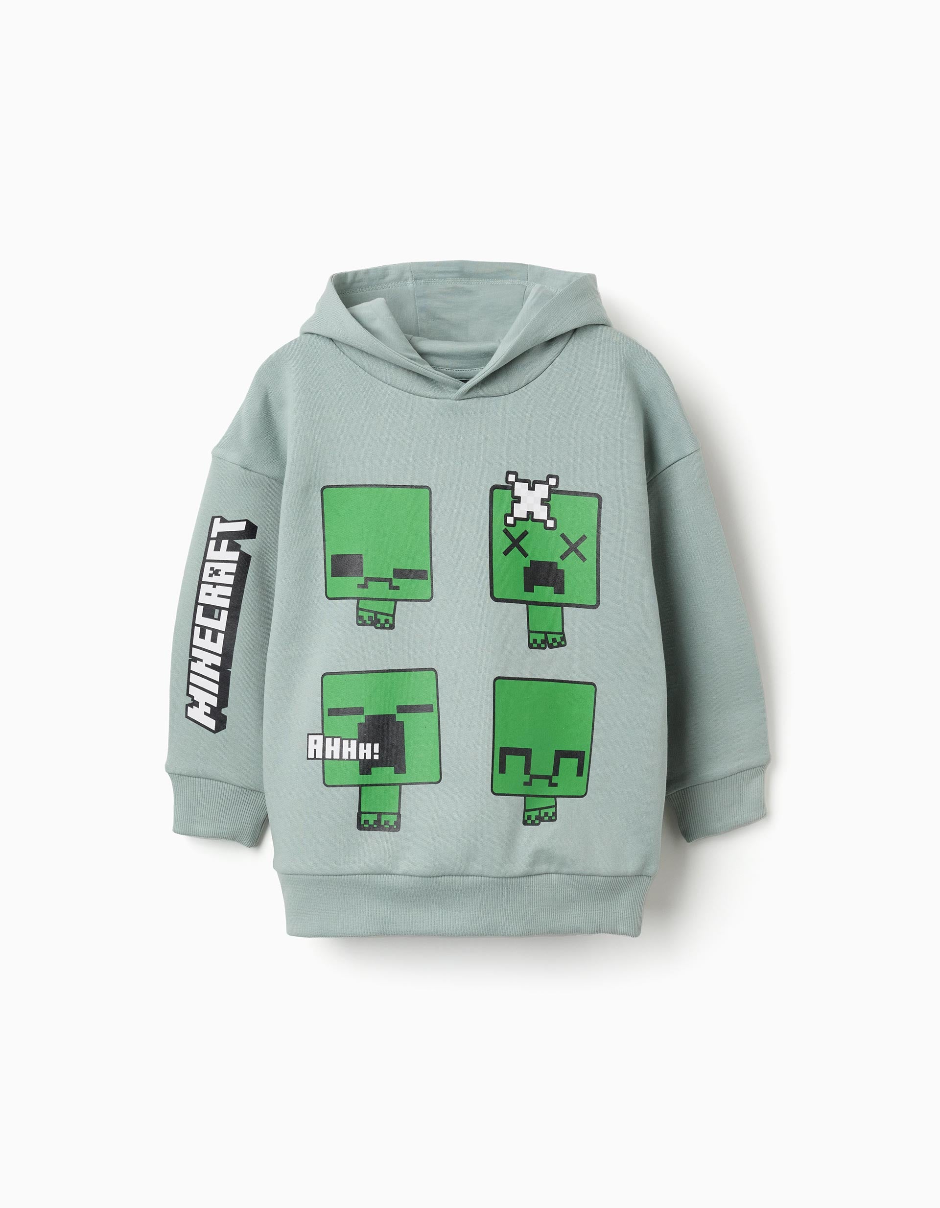 Sweat en coton peigné à capuche Minecraft pour garçon, vert clair
