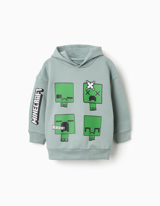 Sweat en coton peigné à capuche Minecraft pour garçon, vert clair